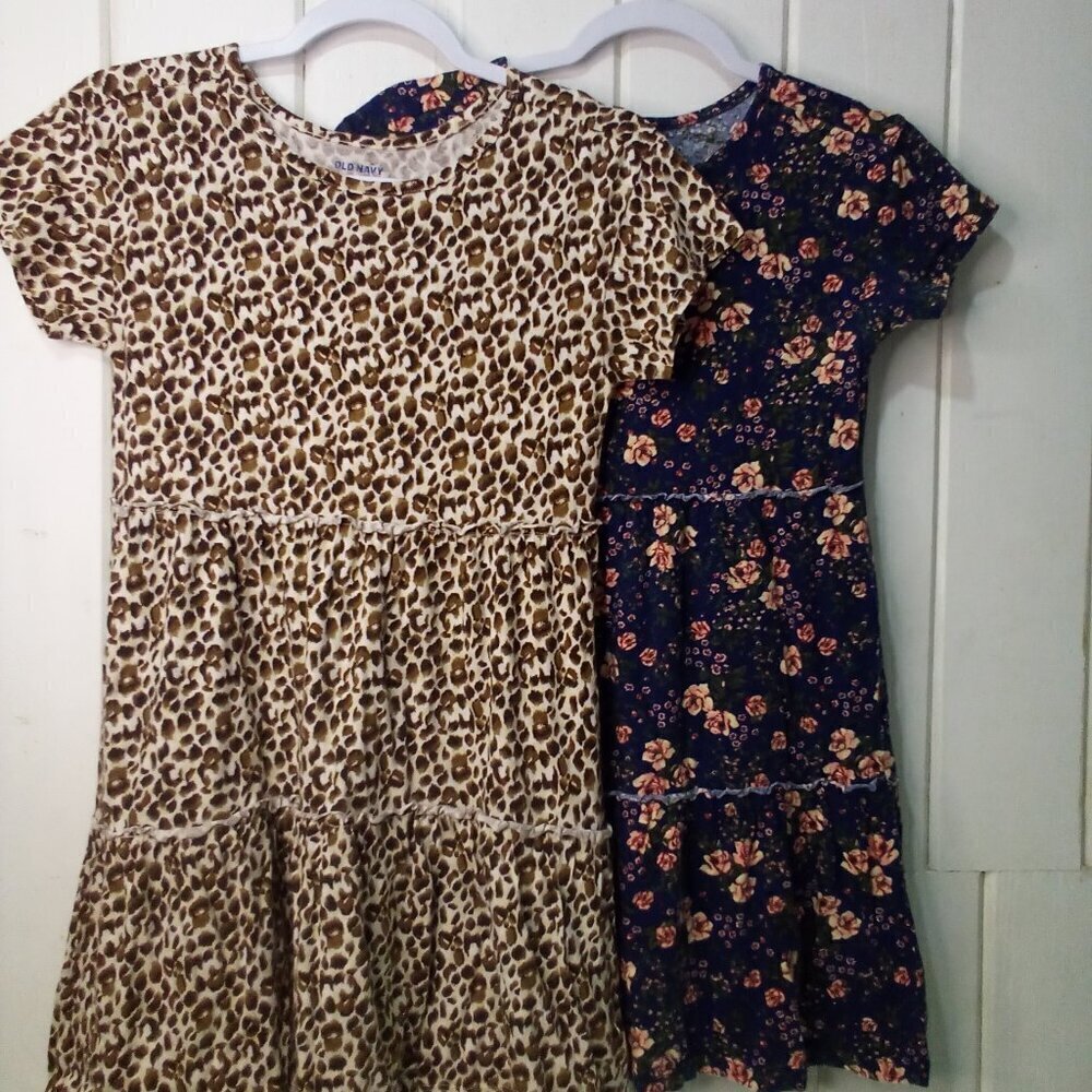 Old Navy Dress Girls L 10-12 Lot of 2 Short Sleeve Animal Print Floral